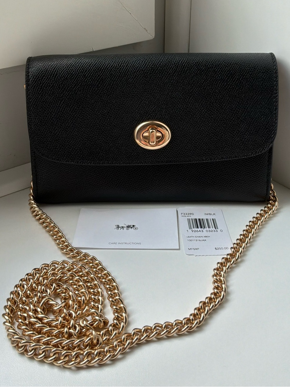 COACH Marlow Chain Crossbody/Clutch with Gold Toned Chain #F33390 NWT